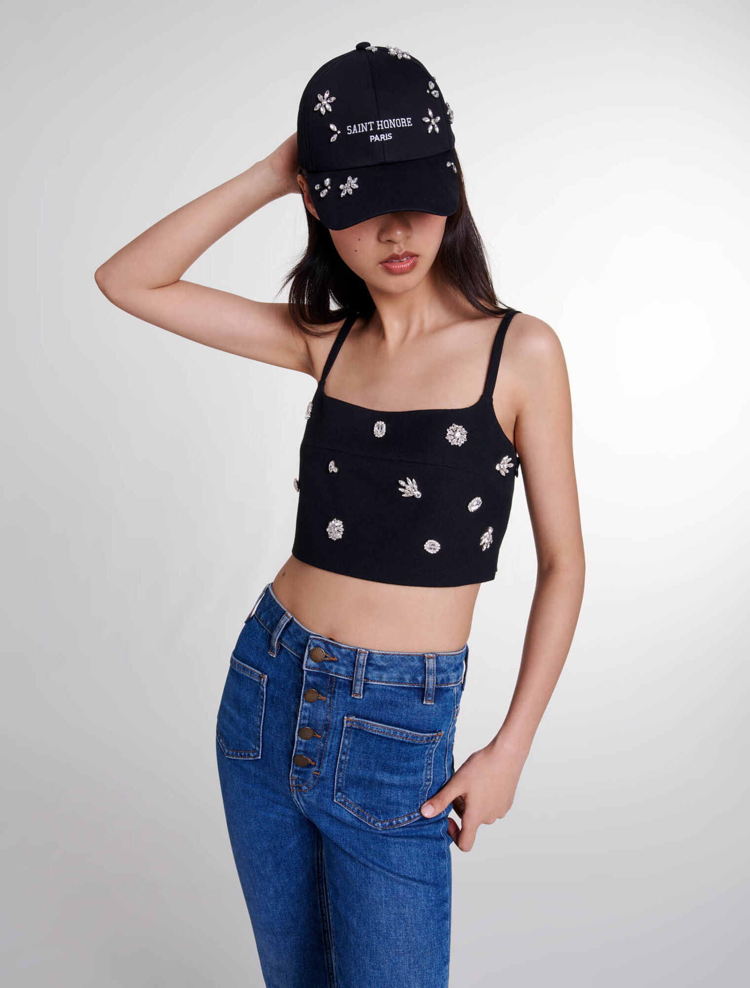 Crop top con strass