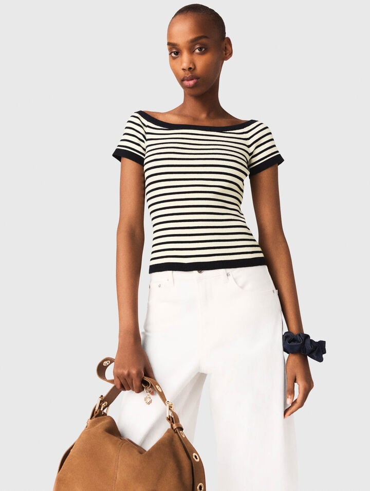 Top de punto de canal&eacute; cuello barco