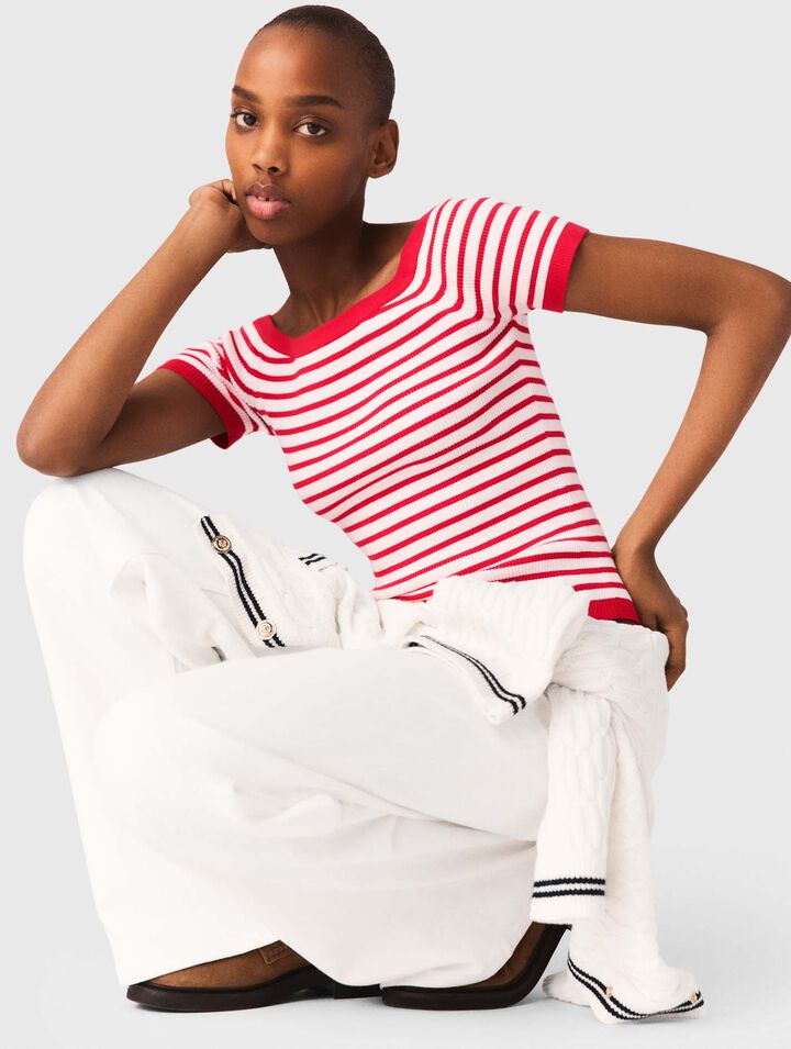 Top de punto a rayas cuello barco