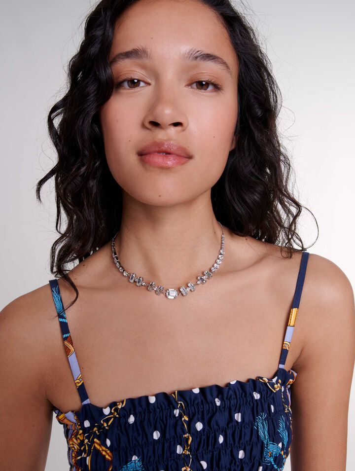 Collar gargantilla de strass plateado