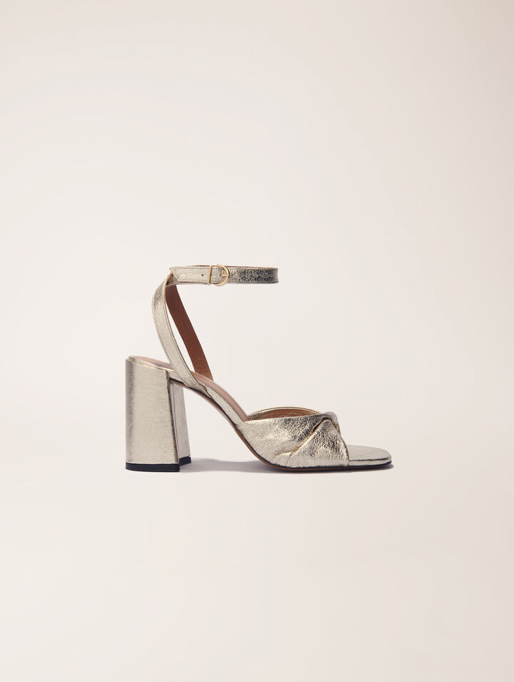 Sandalias de cuero metalizado con tacón