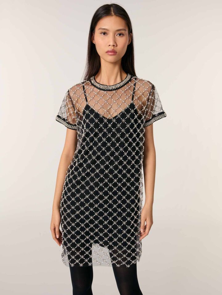 Vestido corto de tul bordado