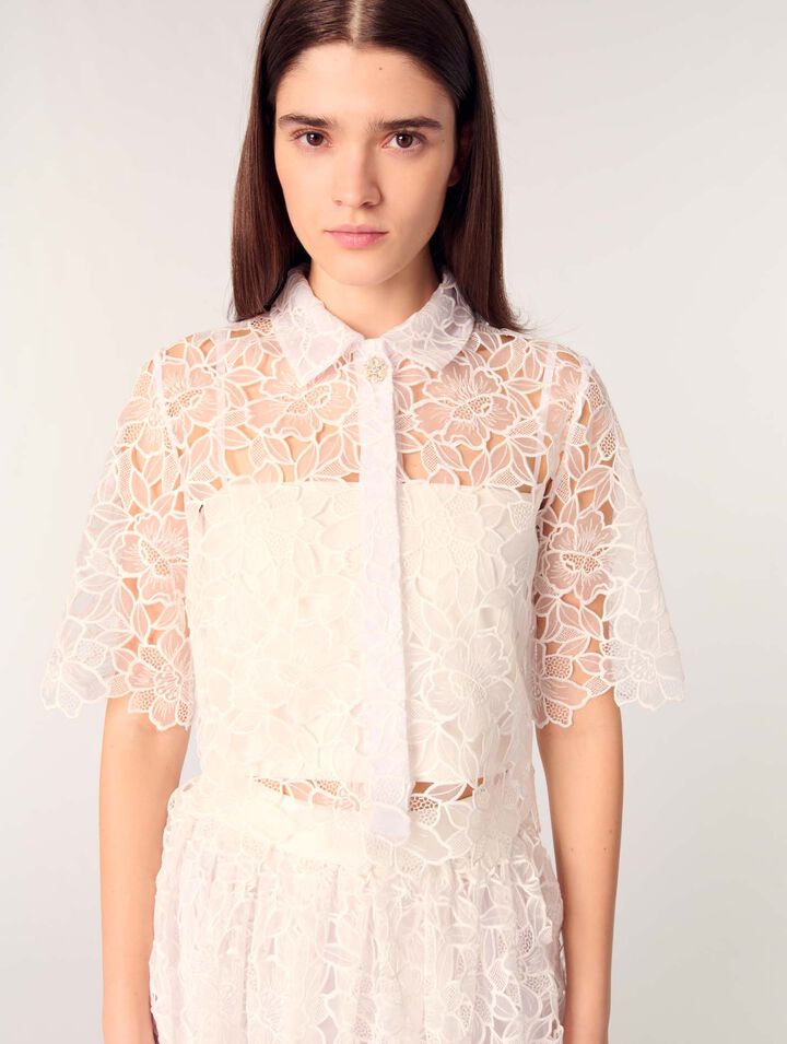Camisa corta en guipur floral