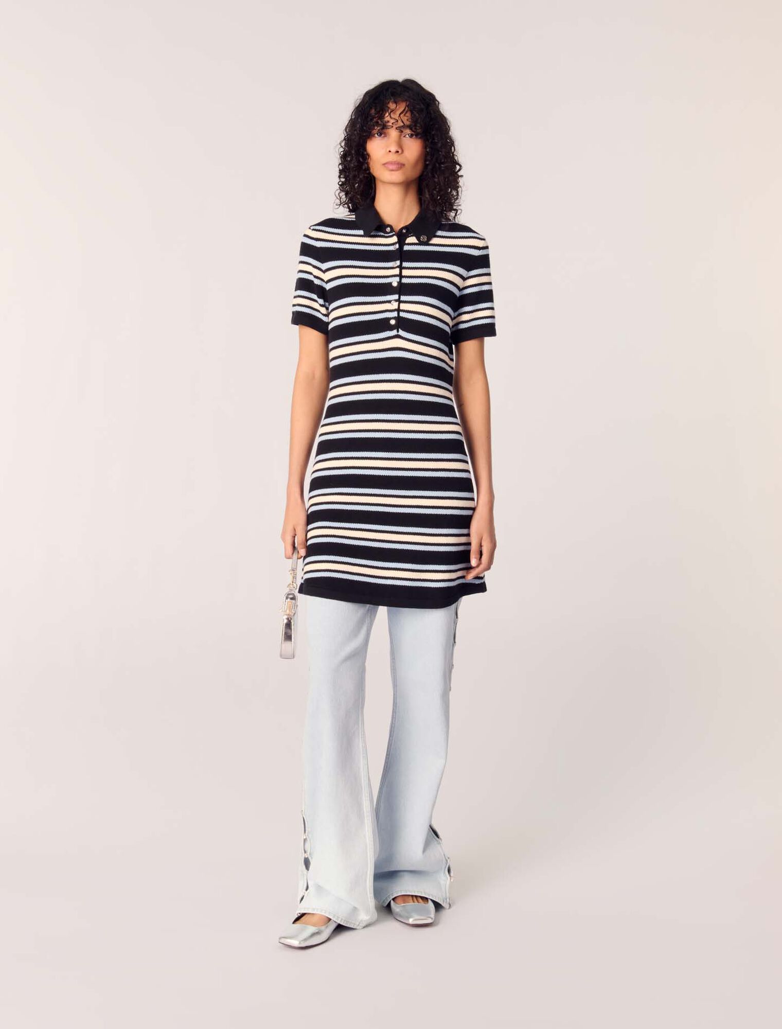 Vestido polo de punto a rayas