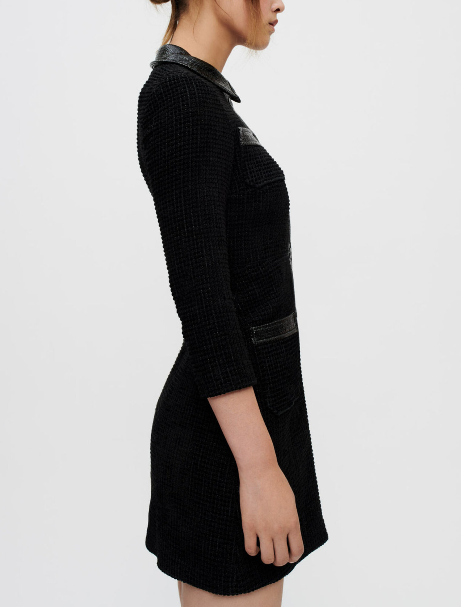 Vestido de tweed de terciopelo y vinilo
