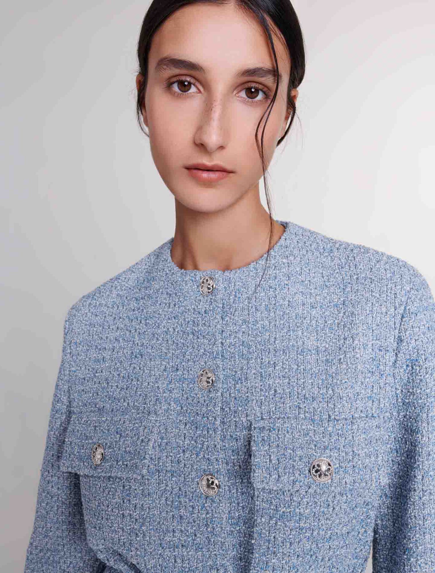 Chaqueta de tweed con cinturón