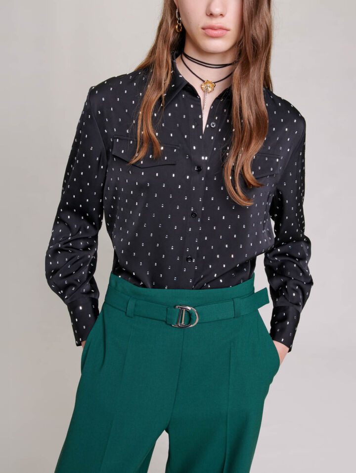 Camisa satinada con strass