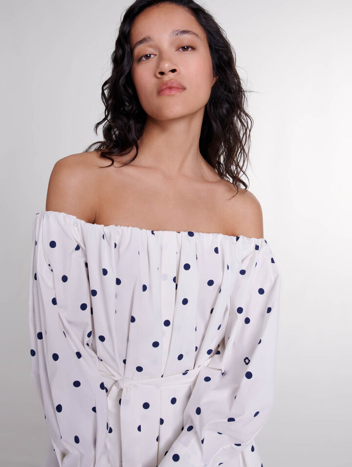 Vestido camisero con escote bardot 