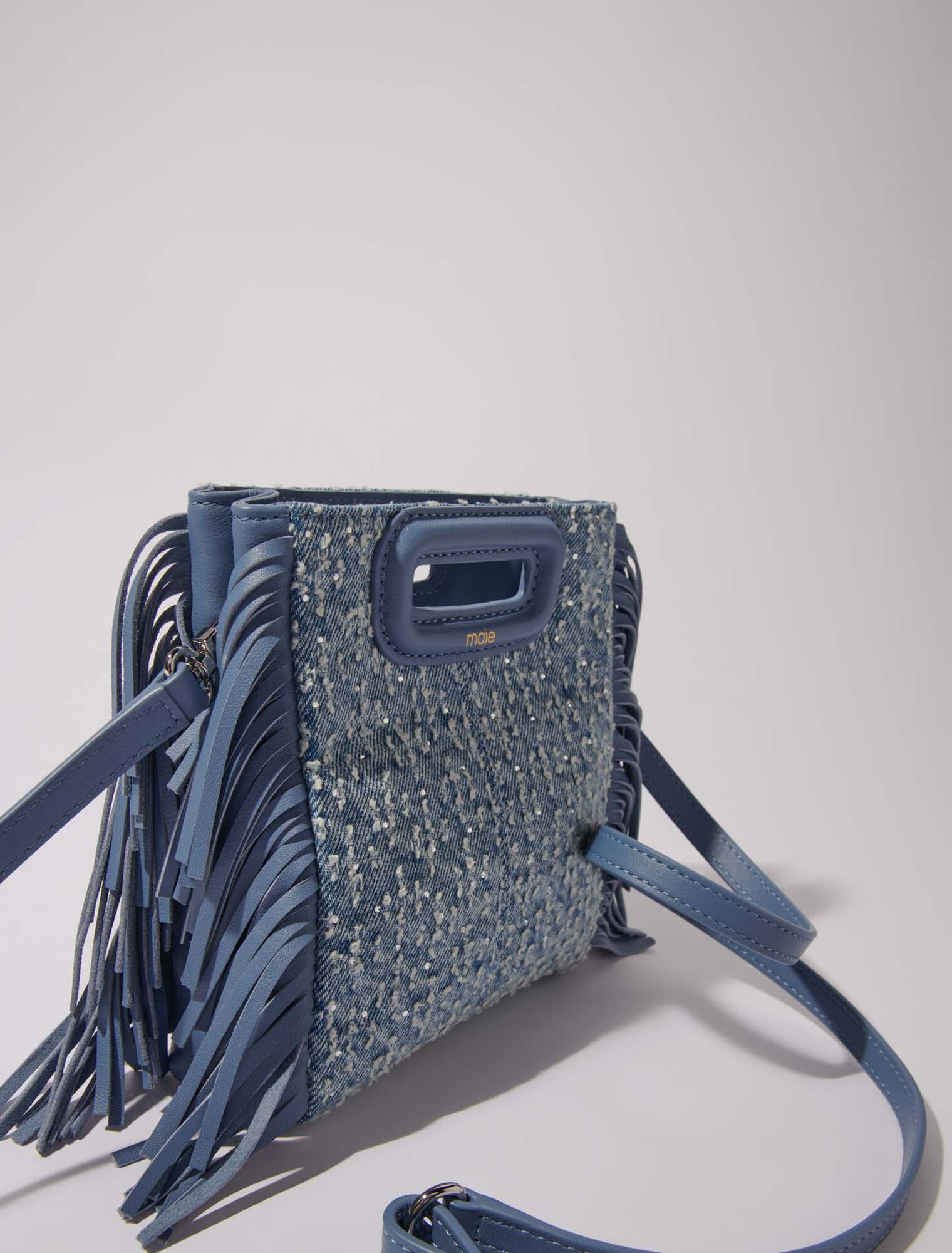 Bolso M mini de tela denim y estrás