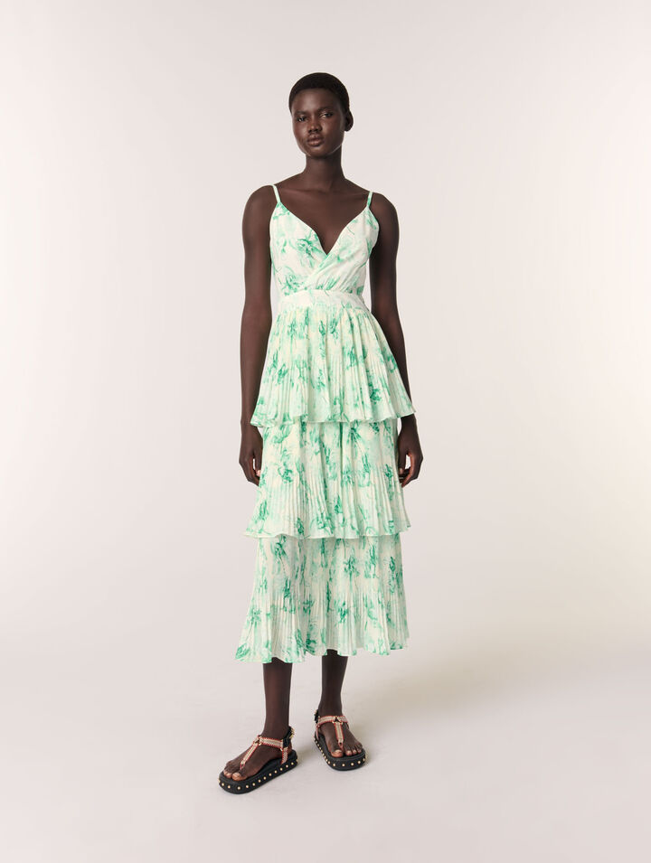 Vestido largo estampado con volantes