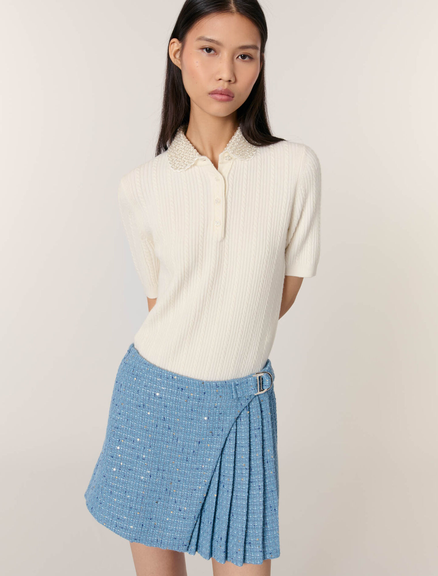 Falda pantalón plisada de tweed