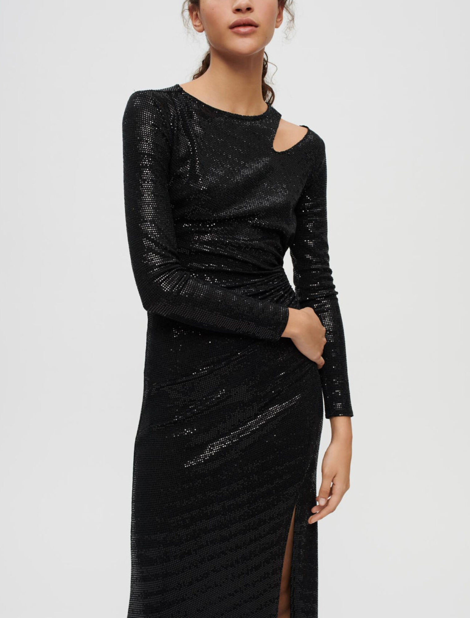 Vestido negro largo con purpurina