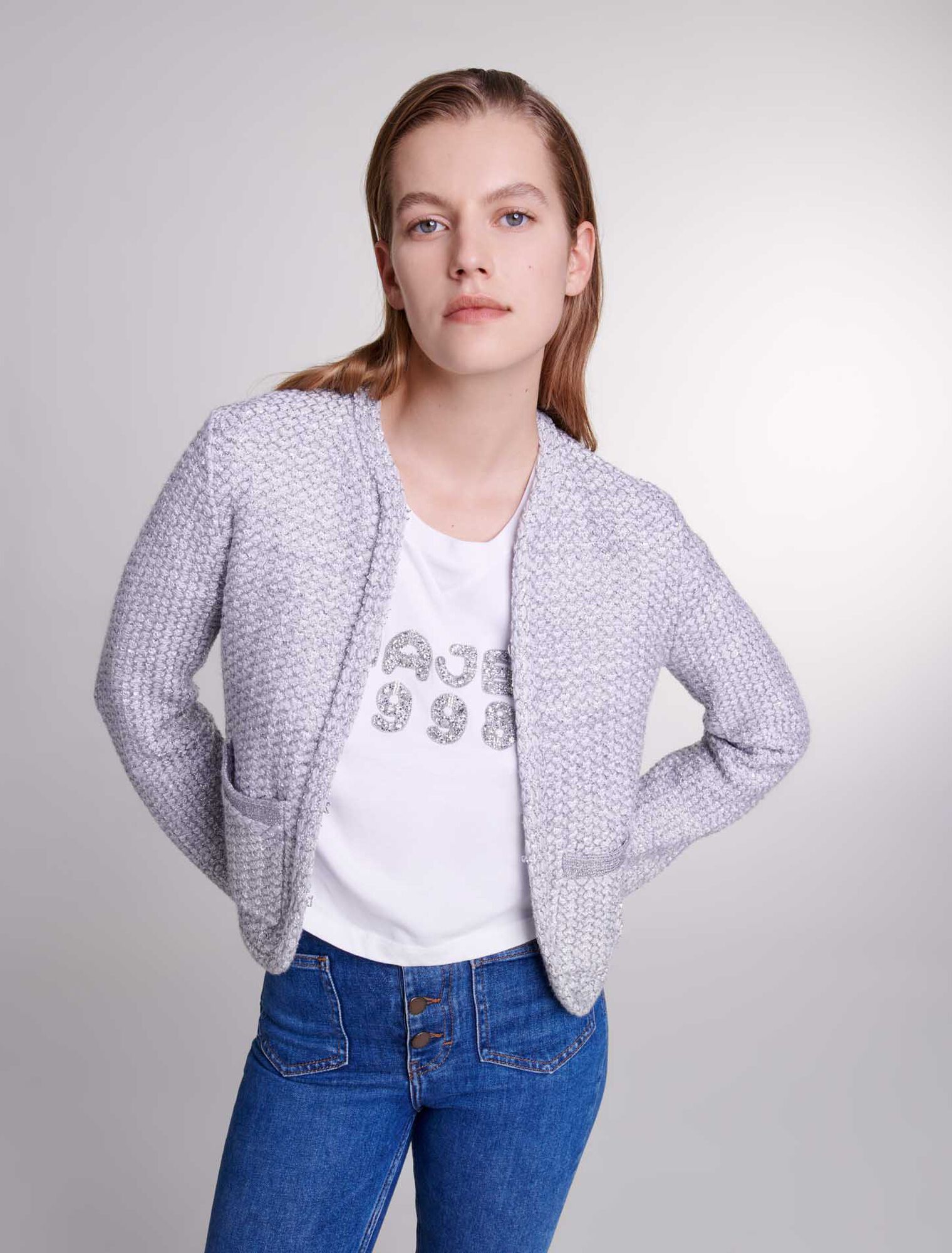 Cárdigan de punto efecto tweed