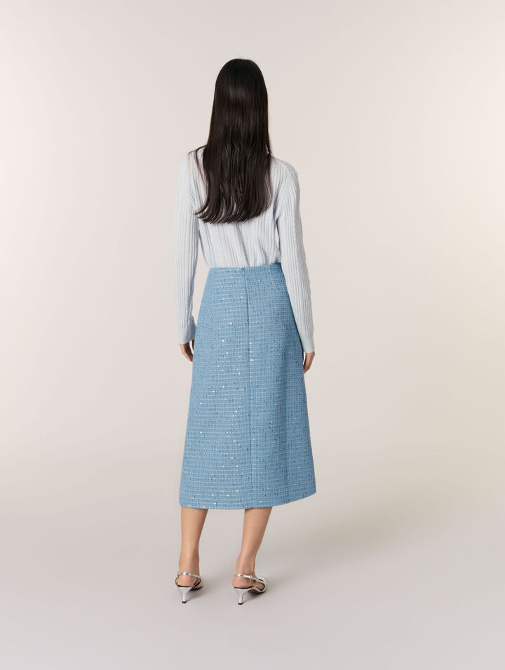 Falda midi de tweed con lentejuelas