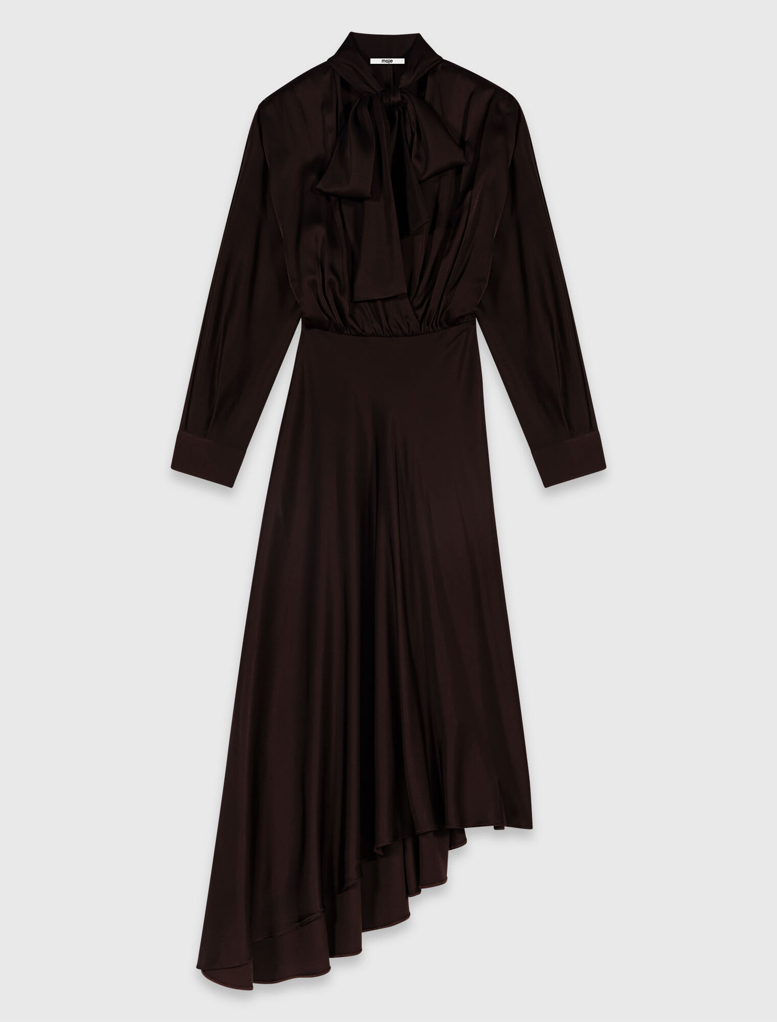 Vestido midi asim&eacute;trico de sat&eacute;n