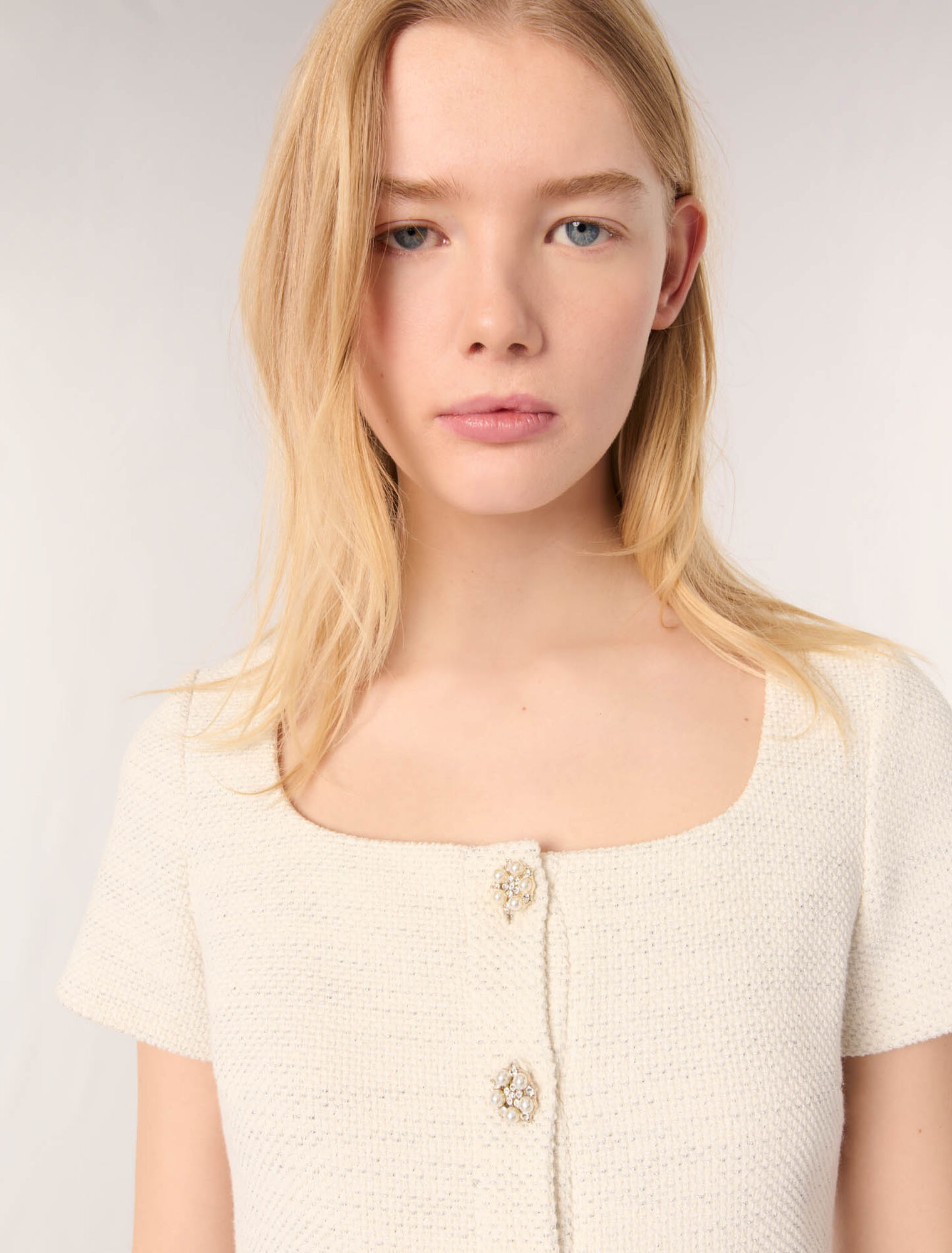 Top peplum de tweed y lurex