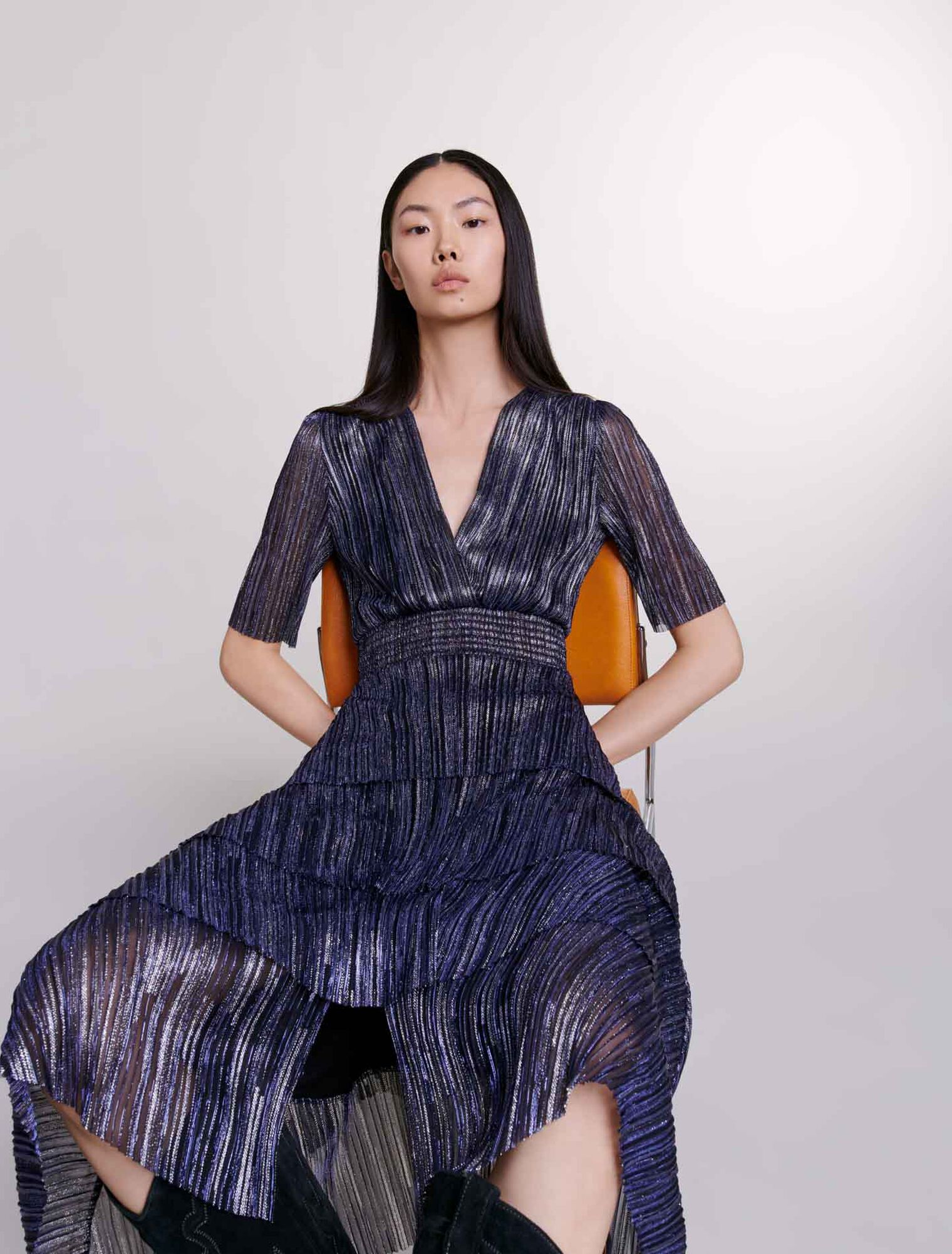 Vestido con volantes totalmente de lamé