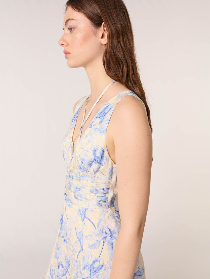 Vestido largo estampado con tiras