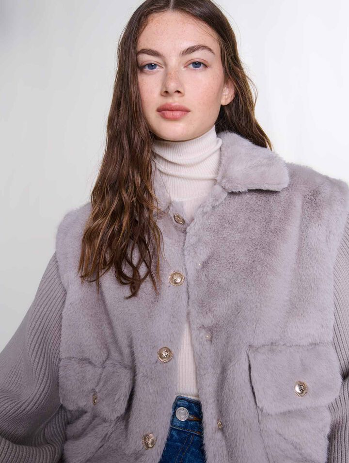 Chaqueta pelo sintético bimaterial