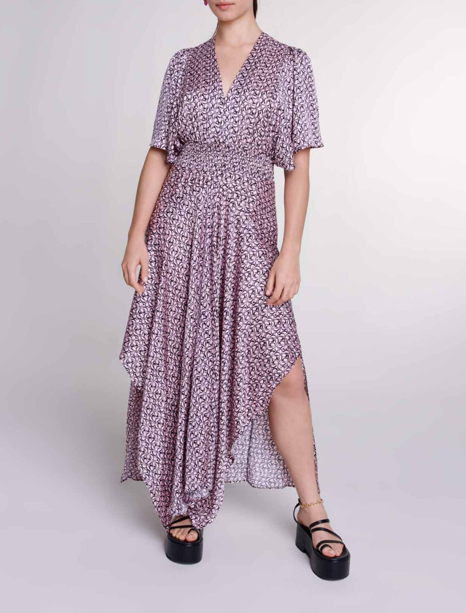 Vestido largo satinado estampado