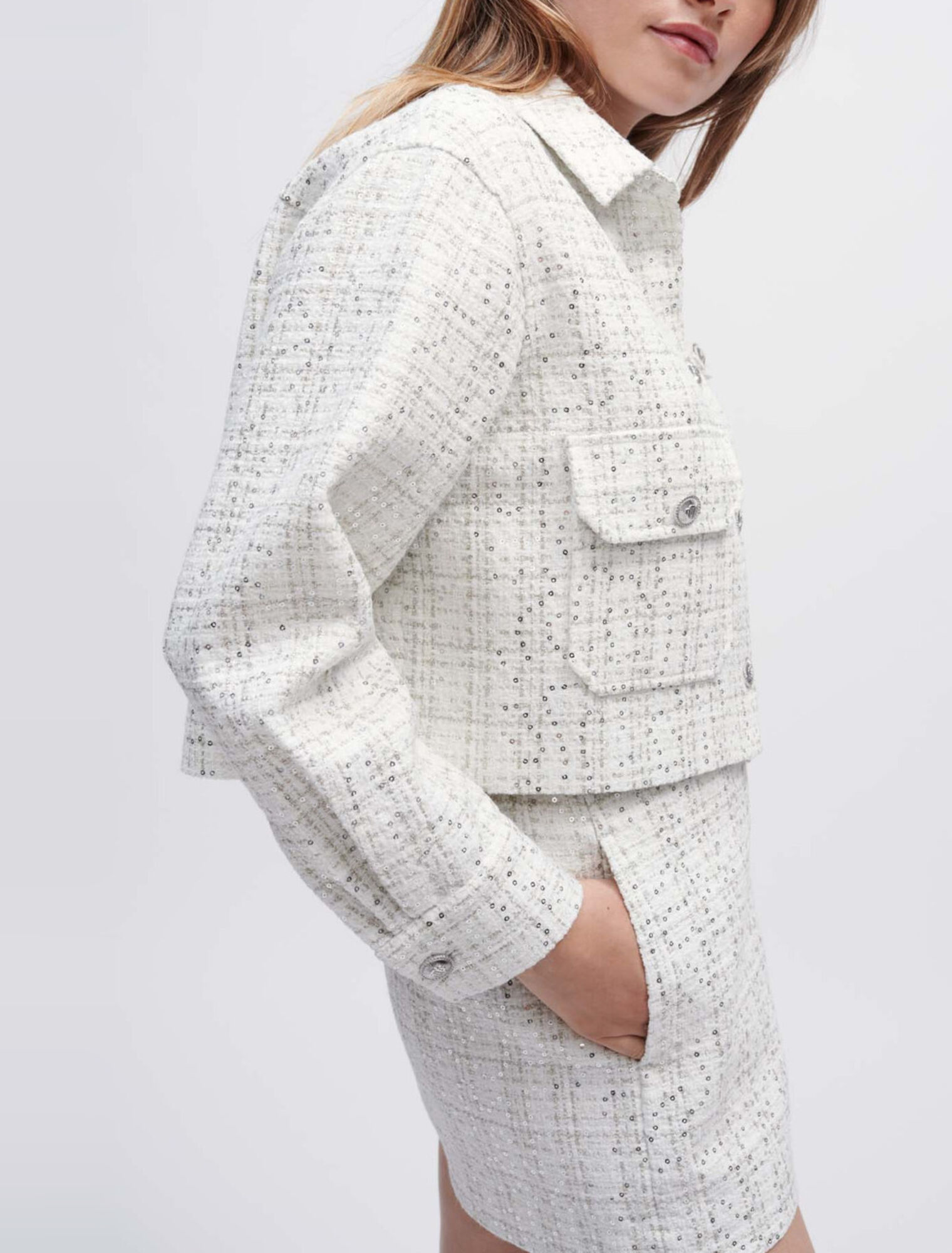 Camisa de tweed crudo con lentejuelas