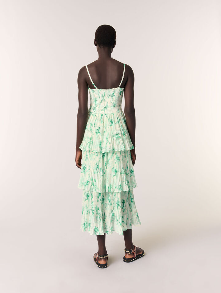 Vestido largo estampado con volantes