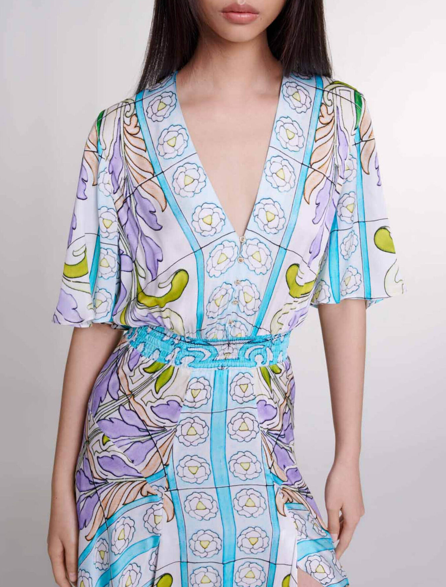 Vestido largo de satén estampado