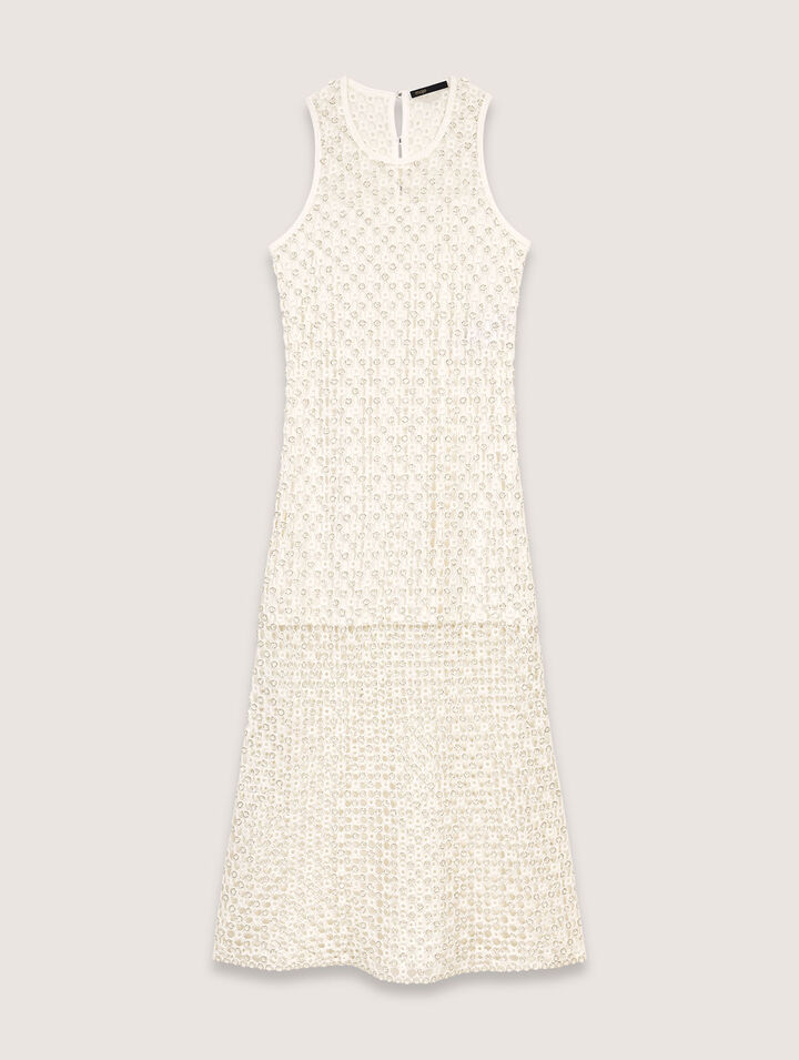 Vestido largo de ganchillo con perlas