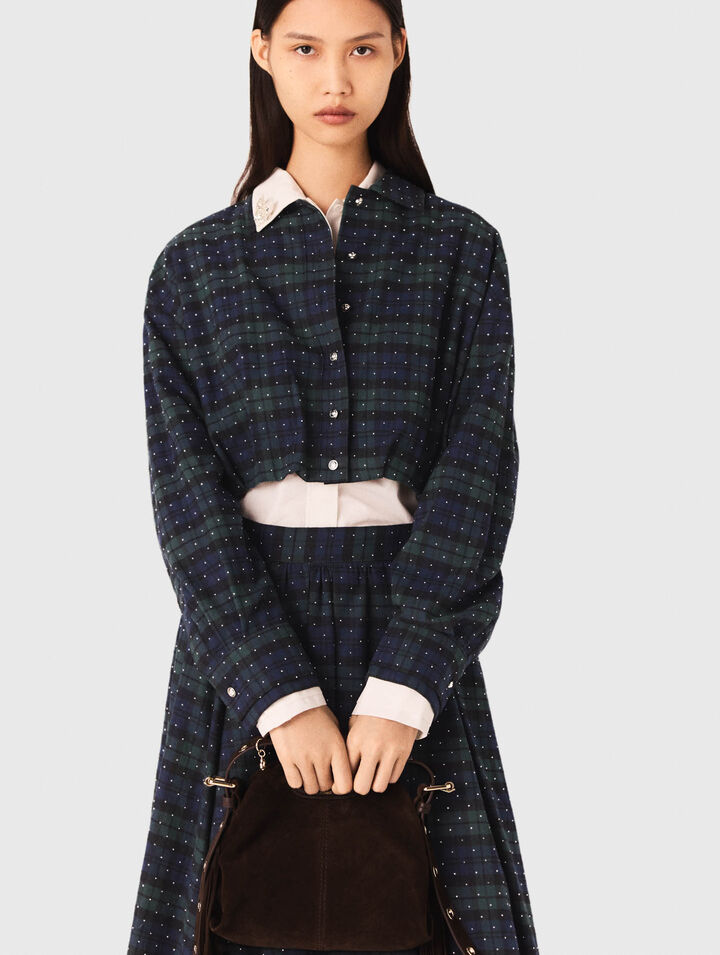 Camisa corta de cuadros con pedrería