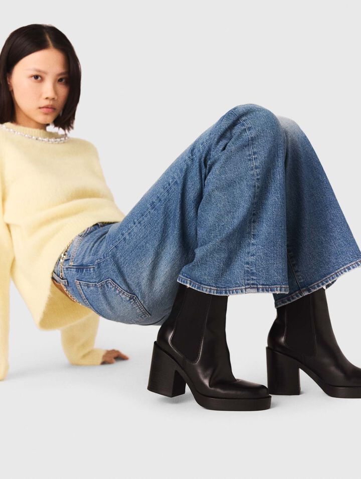 Botín chelsea de tacón de piel