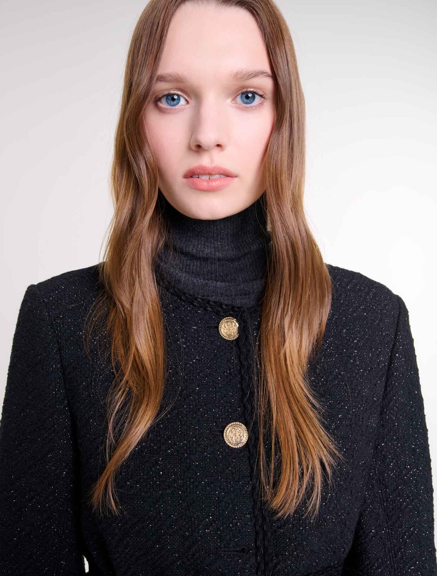Chaqueta recta de tweed brillante