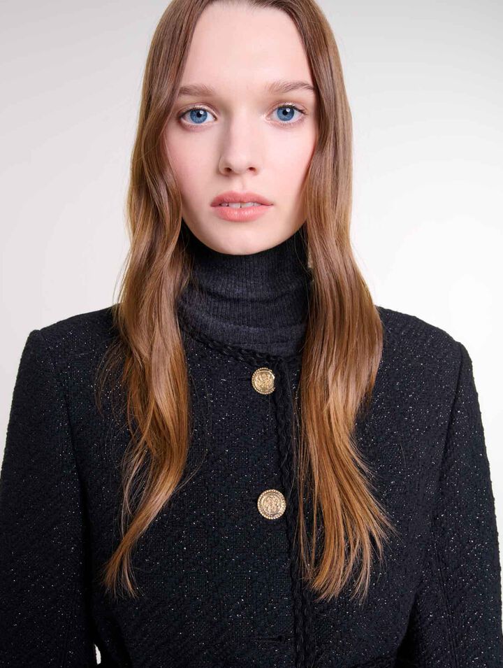Chaqueta recta de tweed brillante