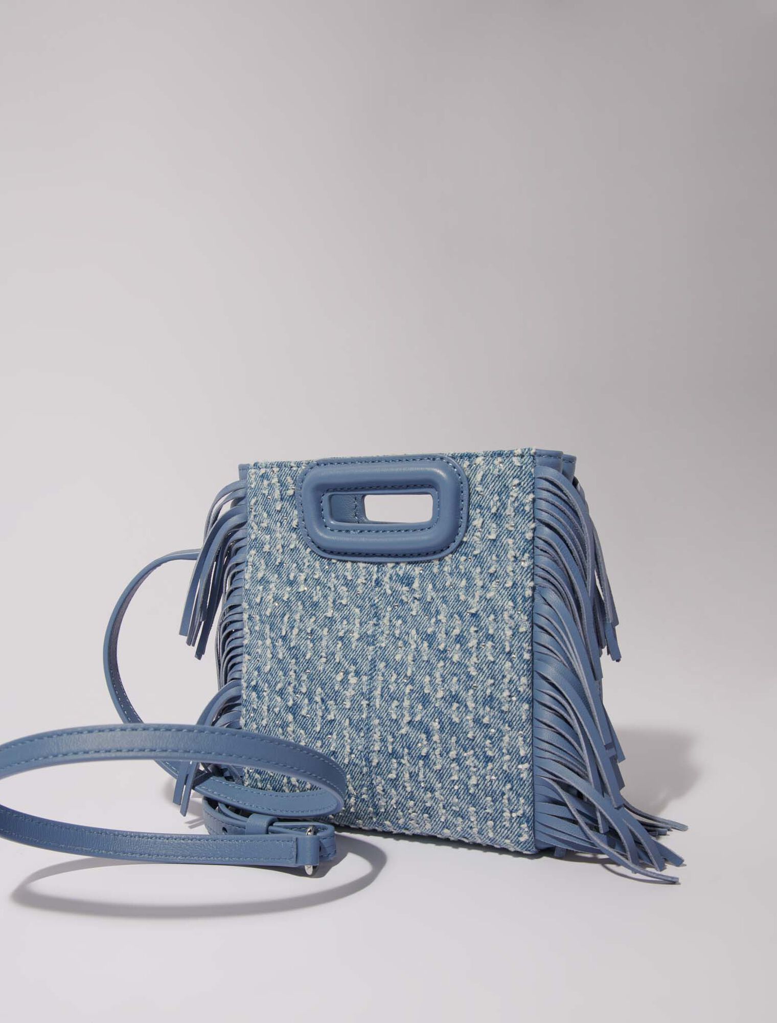 Bolso M mini de tela denim y estrás