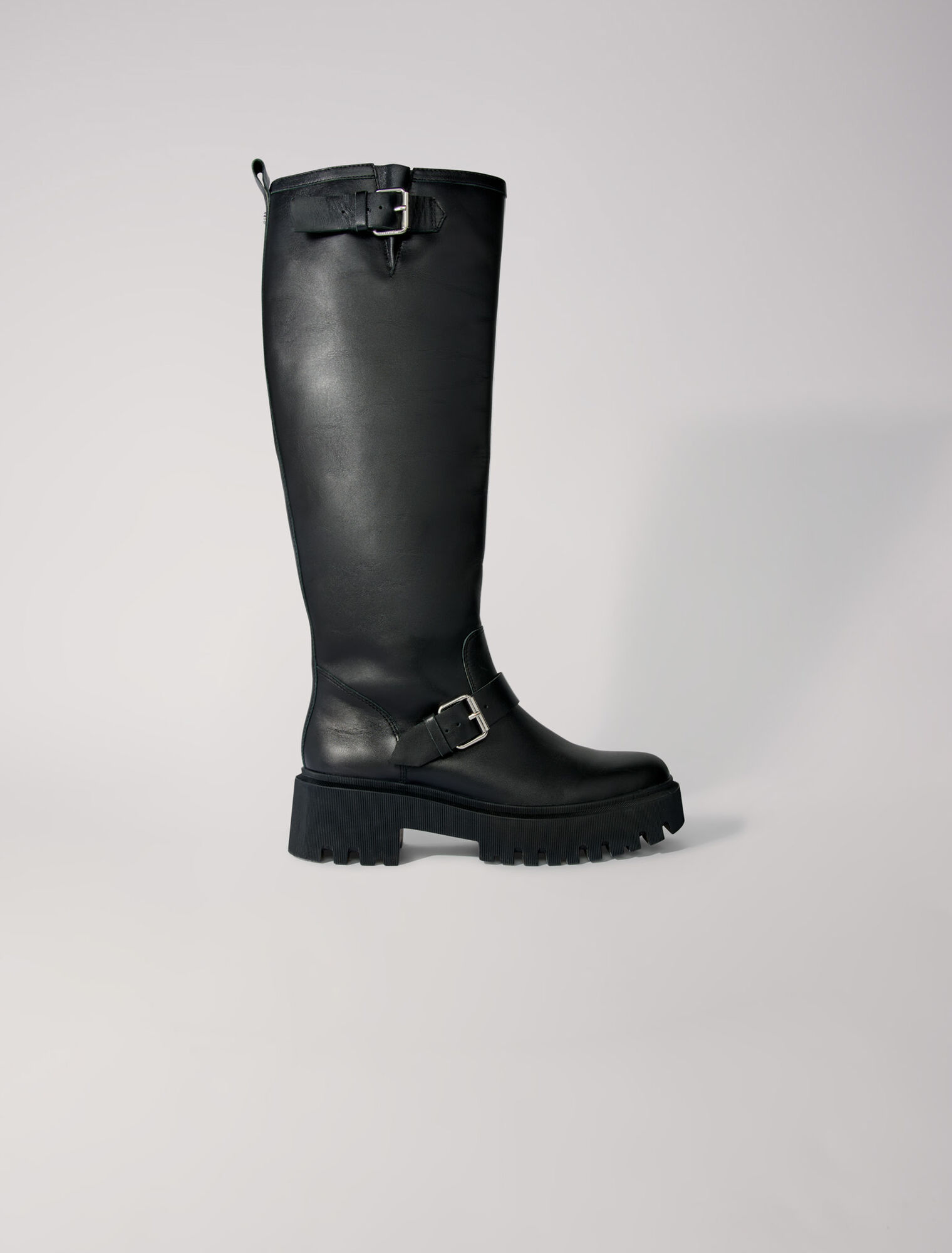 Botas moteras de cuero liso