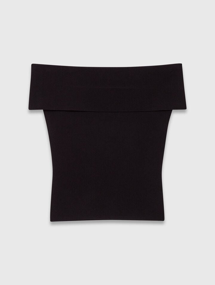 Top de punto de canal&eacute; cuello Bardot