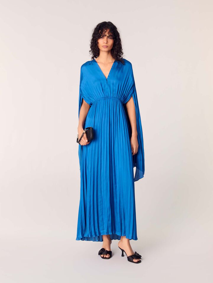Vestido largo con capa satinado