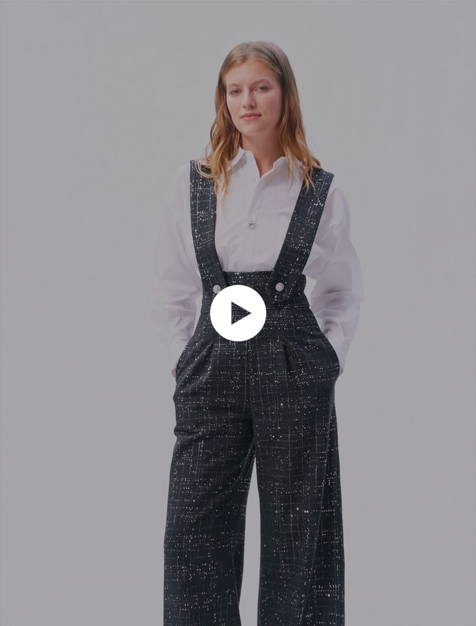 Pantalón largo con tirantes de tweed