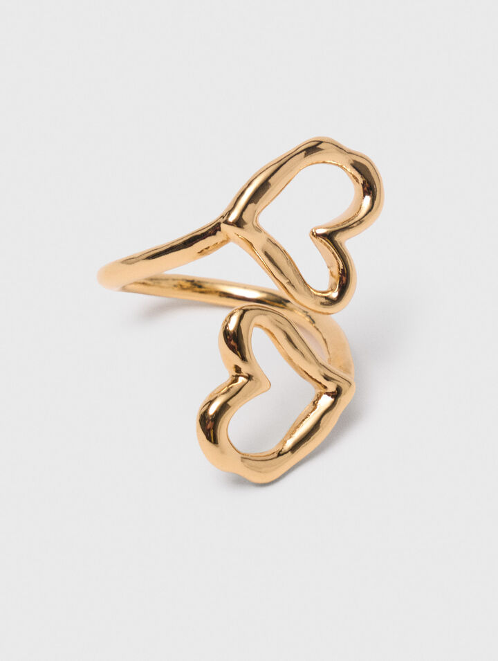 Anillo doble corazón chapado oro