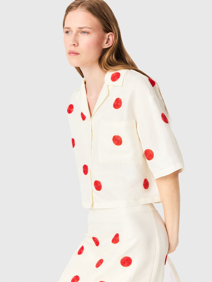 Camisa de lino y seda bordada