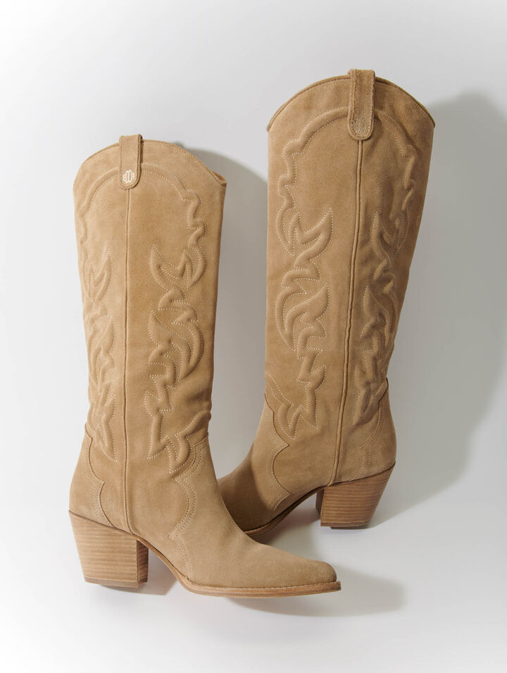 Bota cowboy beige en piel bordada