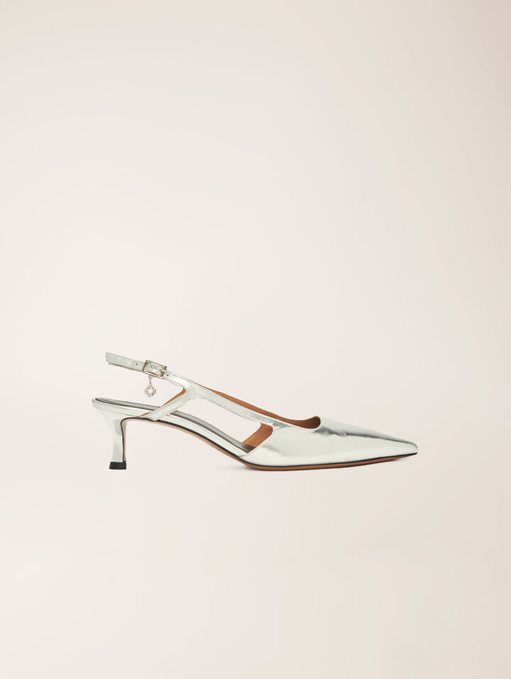 Zapatos tacón con tiras de piel plateada