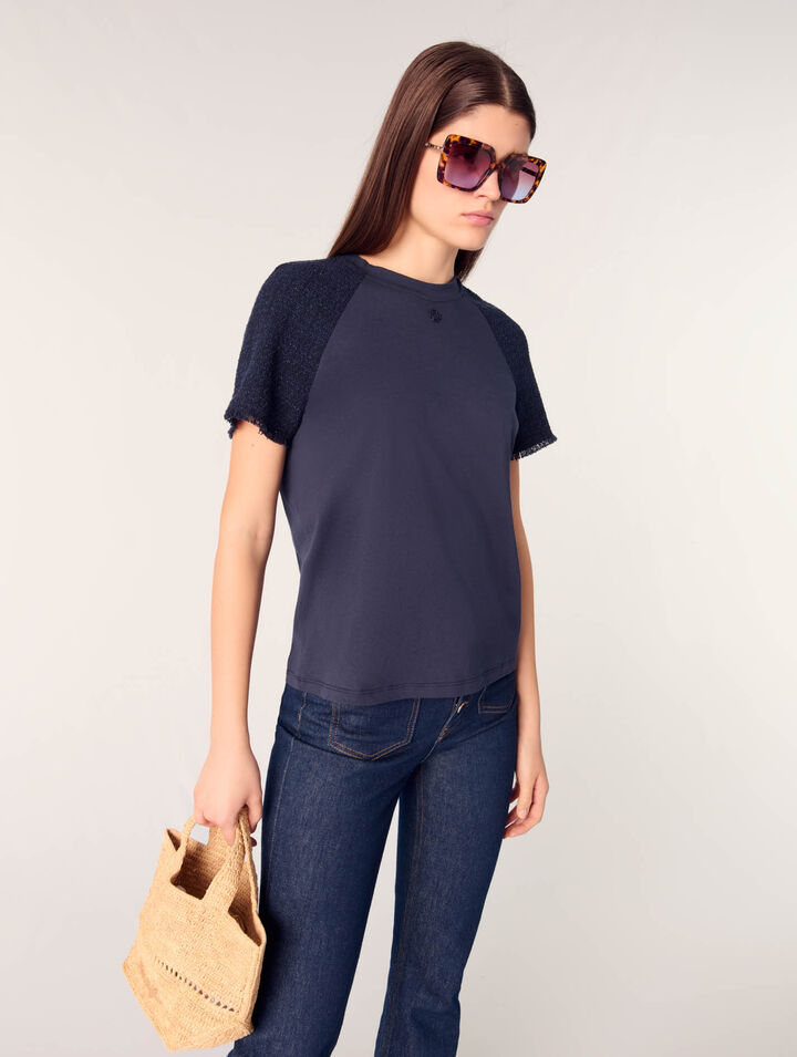 Camiseta con mangas de tweed