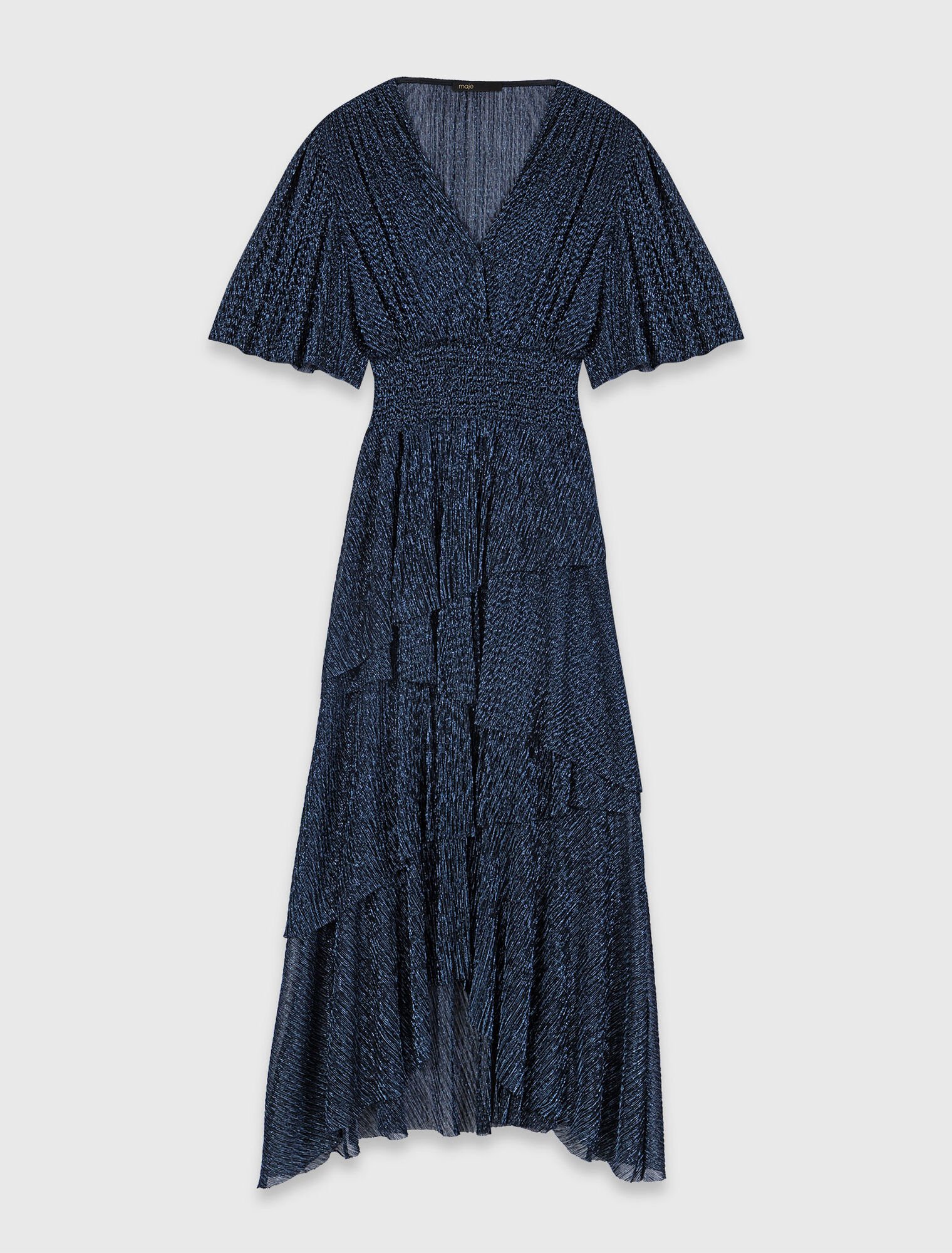 Vestido midi volantes metalizado