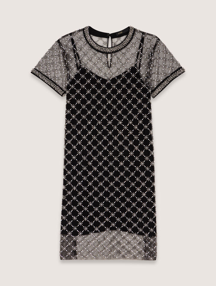Vestido corto de tul bordado 