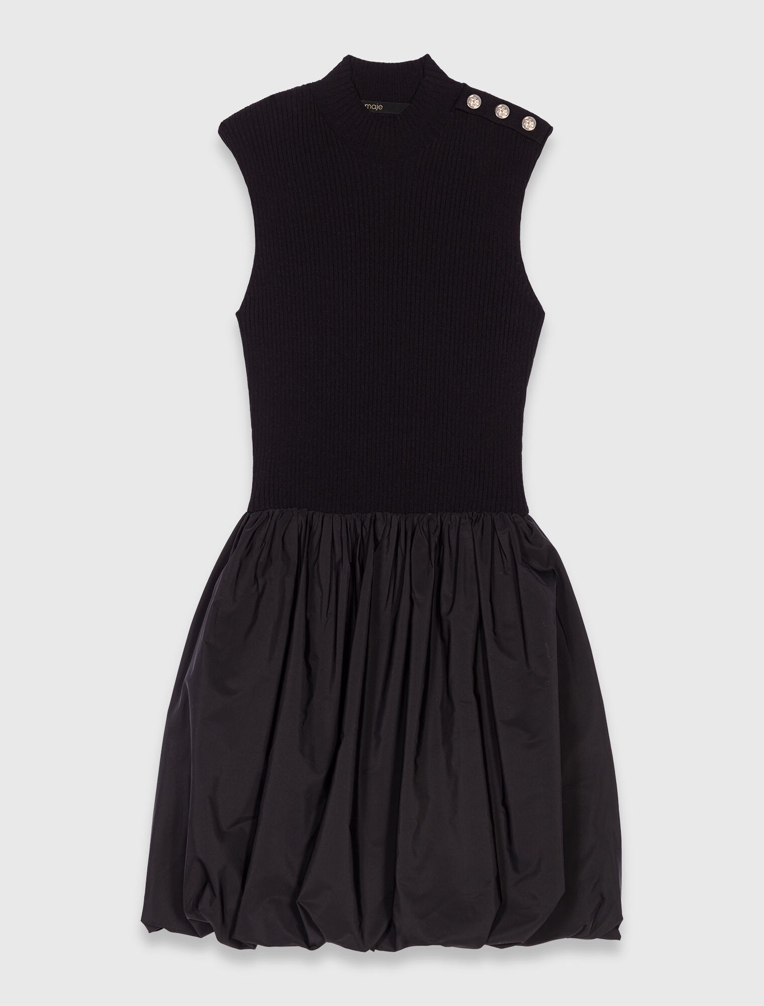 Vestido corto de punto y tafetán