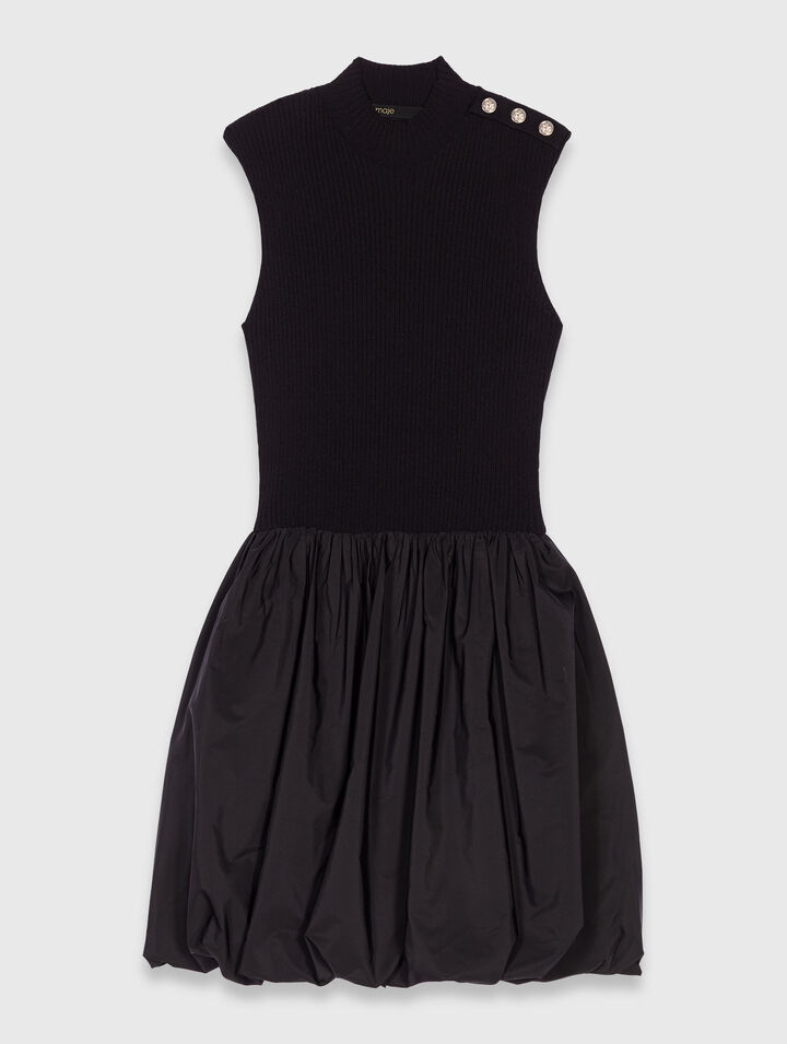 Vestido corto de punto y tafetán