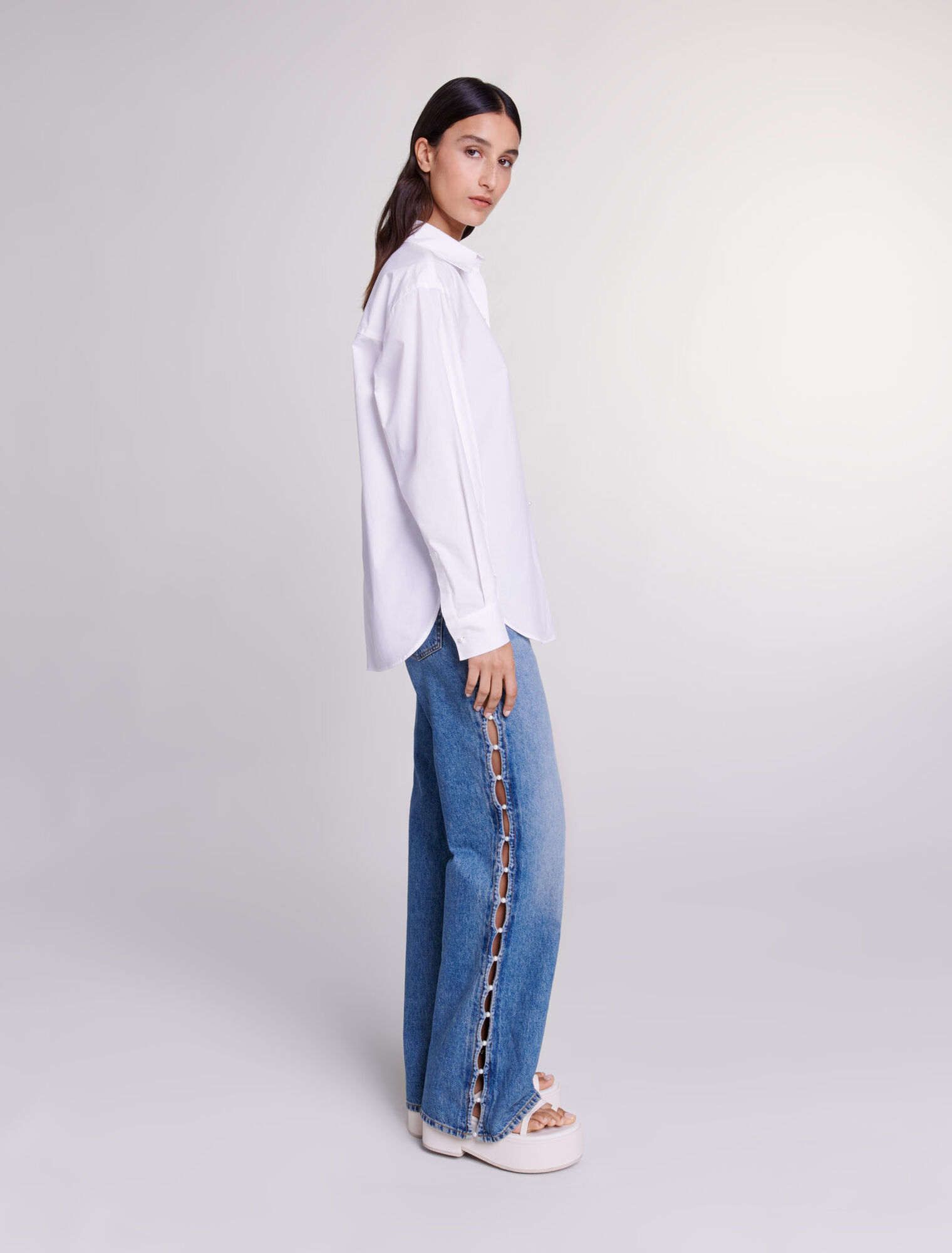 Camisa de popelina de algodón blanca