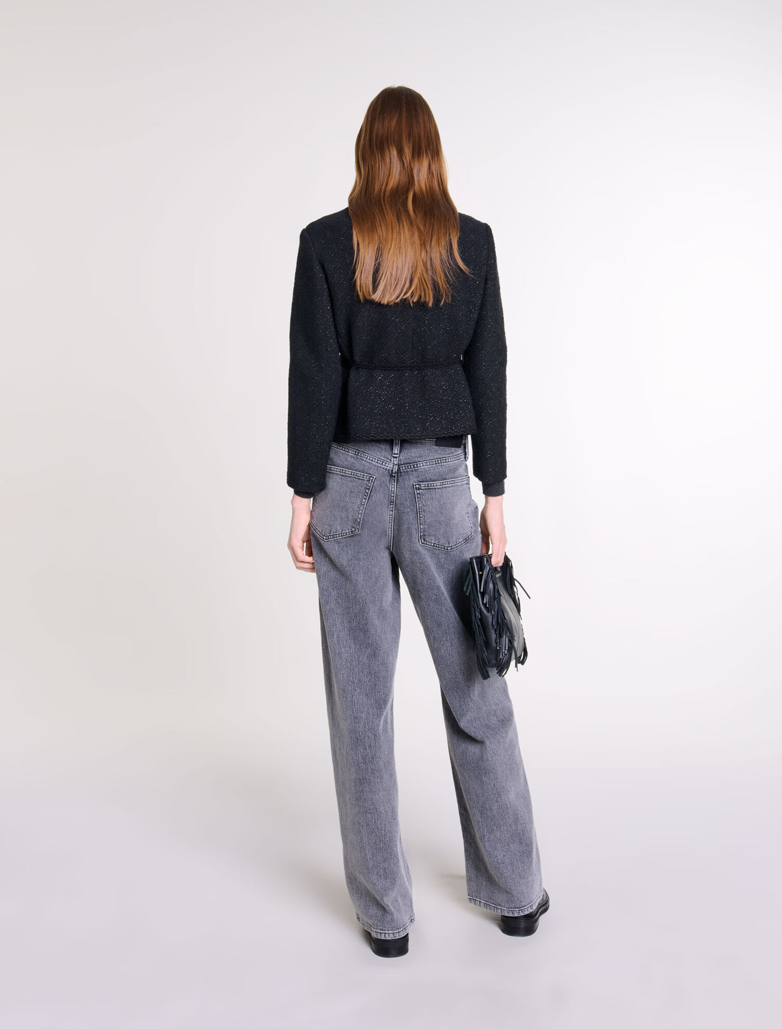 Chaqueta recta de tweed brillante