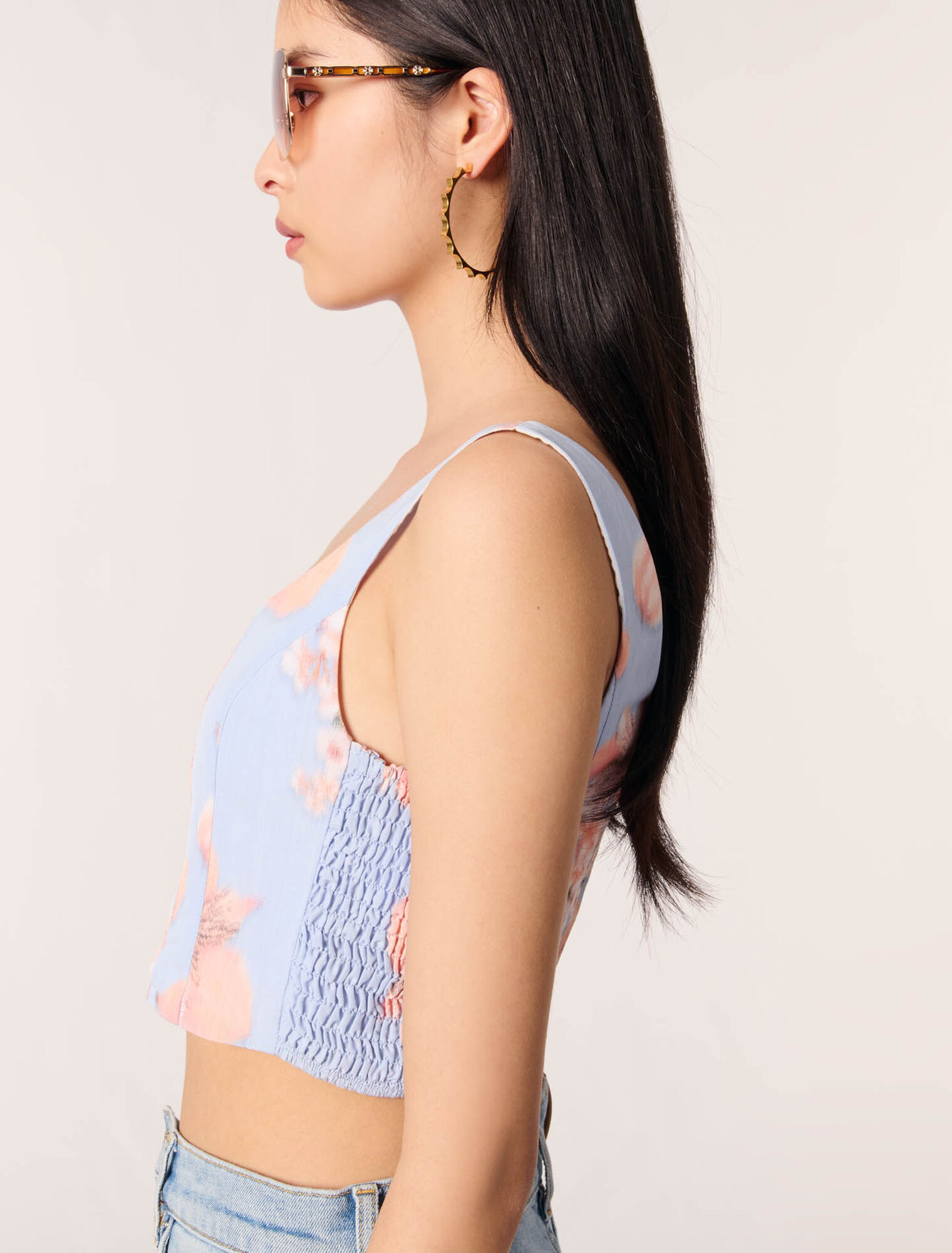 Top de tafetán estampado
