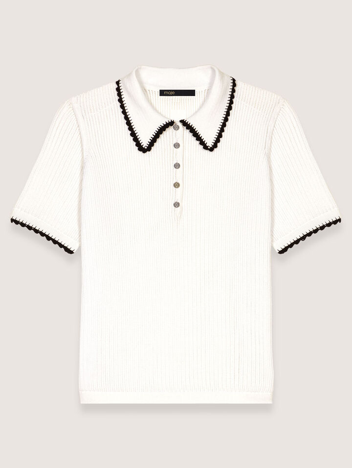 Polo de punto canalé y ganchillo